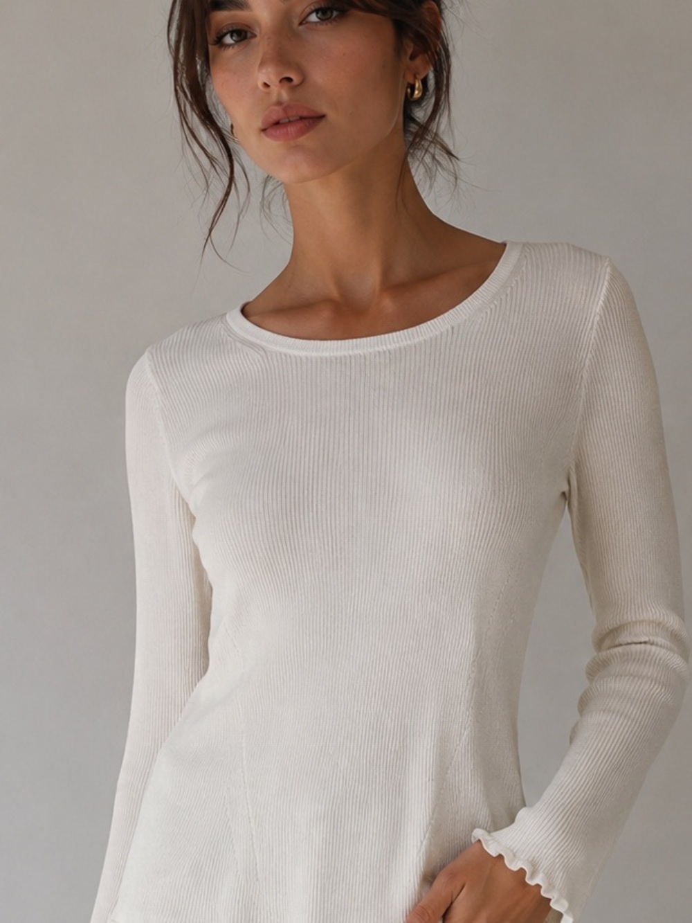 Ann Taylor Cream Ribbed Long Sleeve Sweater L